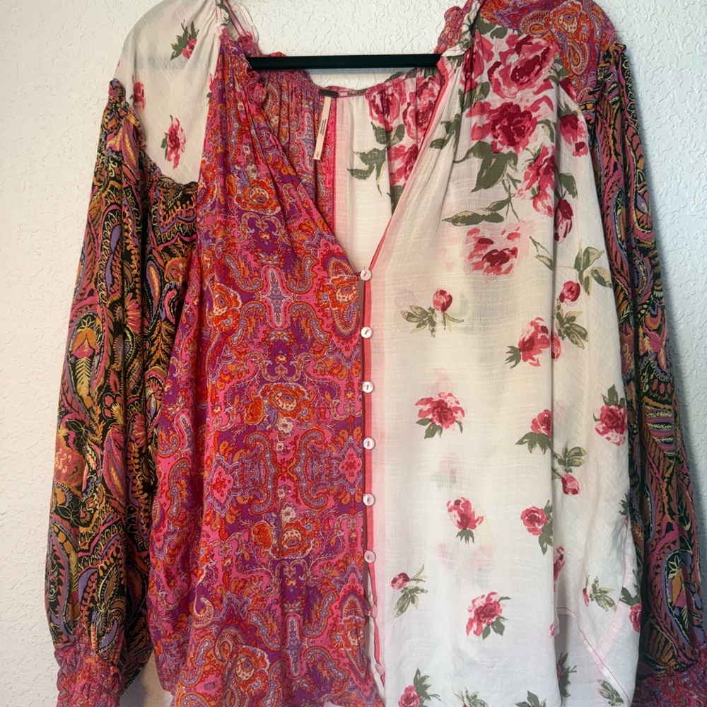 Free People Multicolor Floral Patchwork Paisley Blouse - Picture 2 of 5